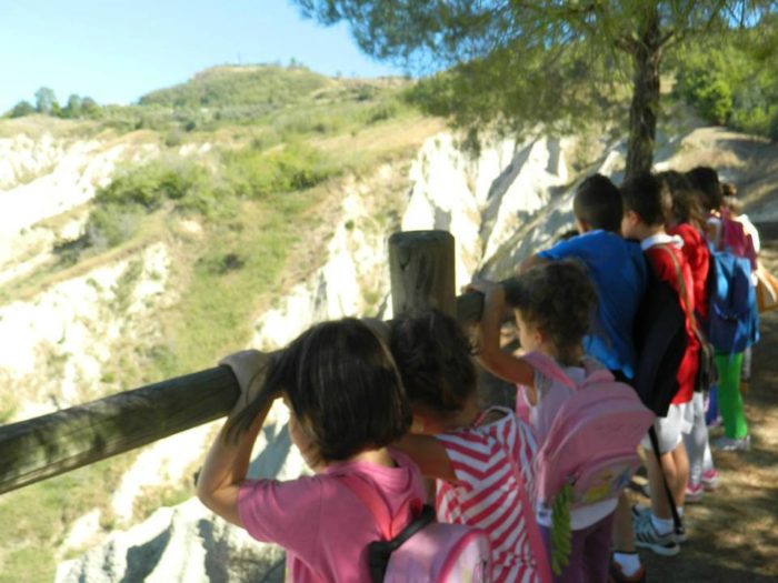 Bambini osservano la natura da dietro una staccionata